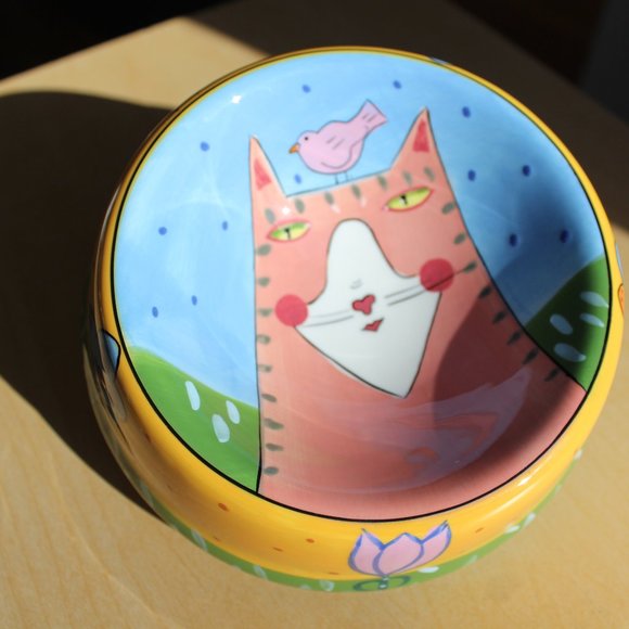 Sharon Bloom 2006 Pink Cat Dish Hand Painted - Picture 1 of 9